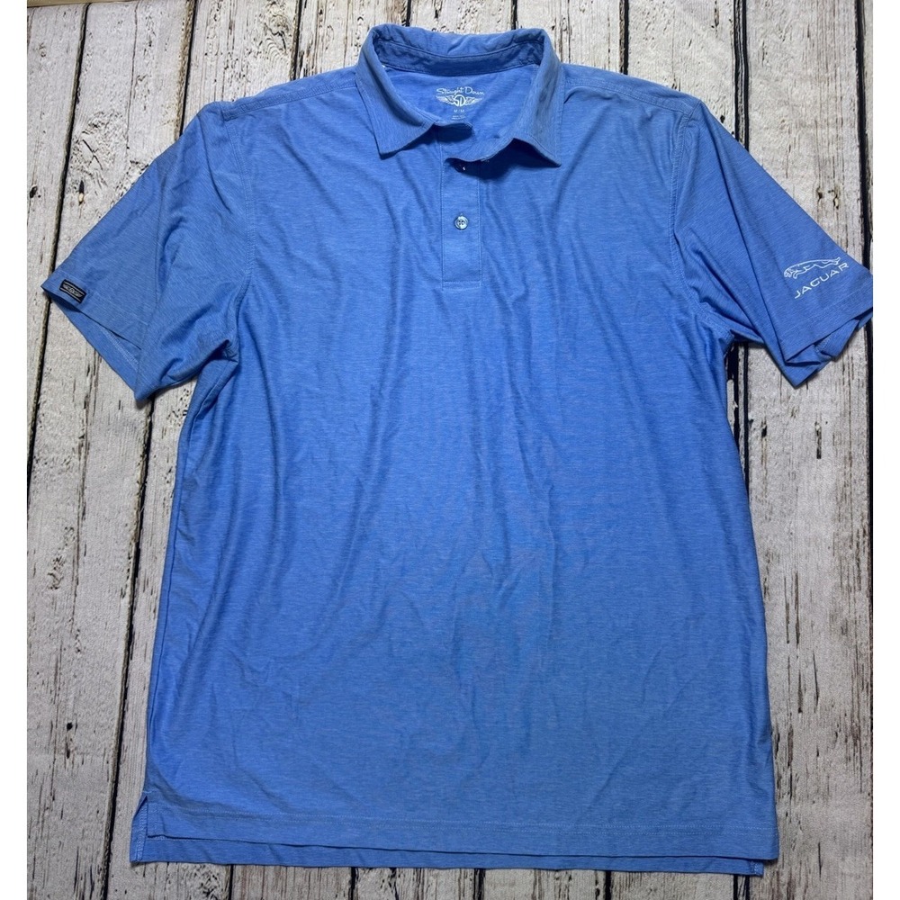 Straight Down Polo Golf Shirt Performance Blue Men's Size M‎ Jaguar Embroidery